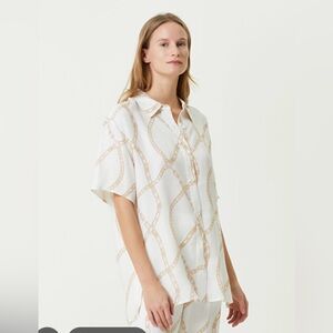 Anine Bing Chain Pattern White and Tan Shirt